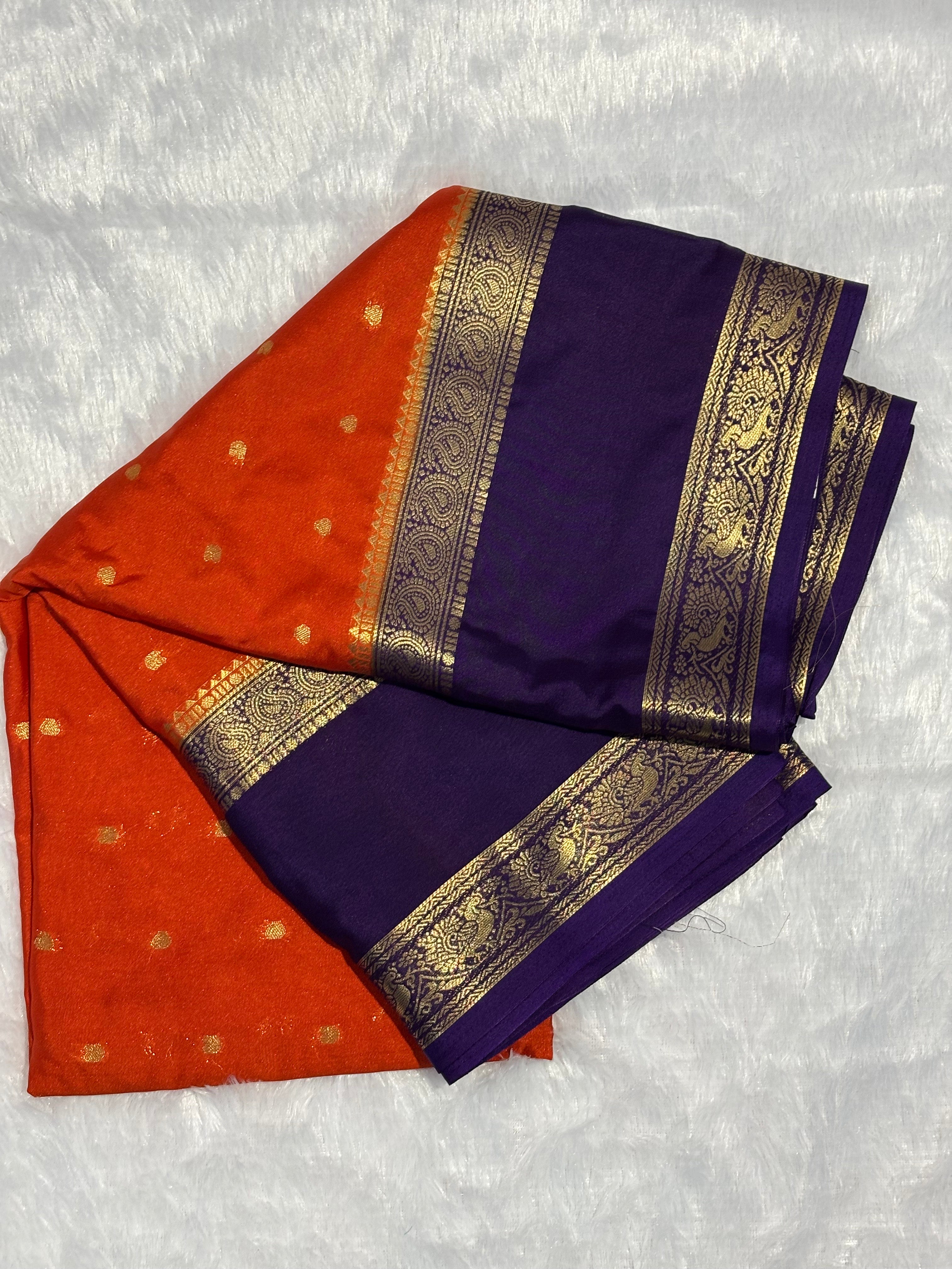 Semi Silk Saree with Gold Zari Border