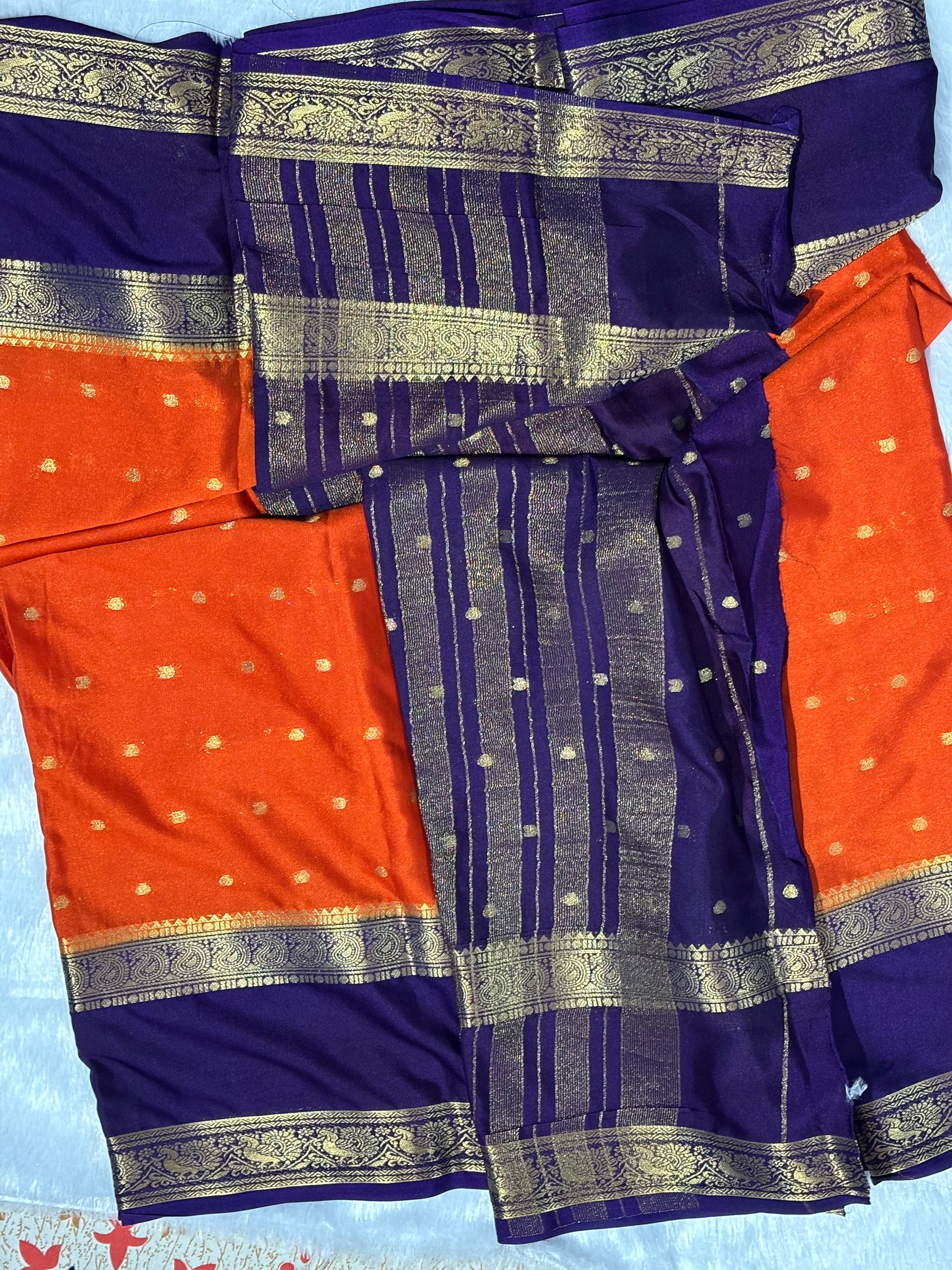 Semi Silk Saree with Gold Zari Border