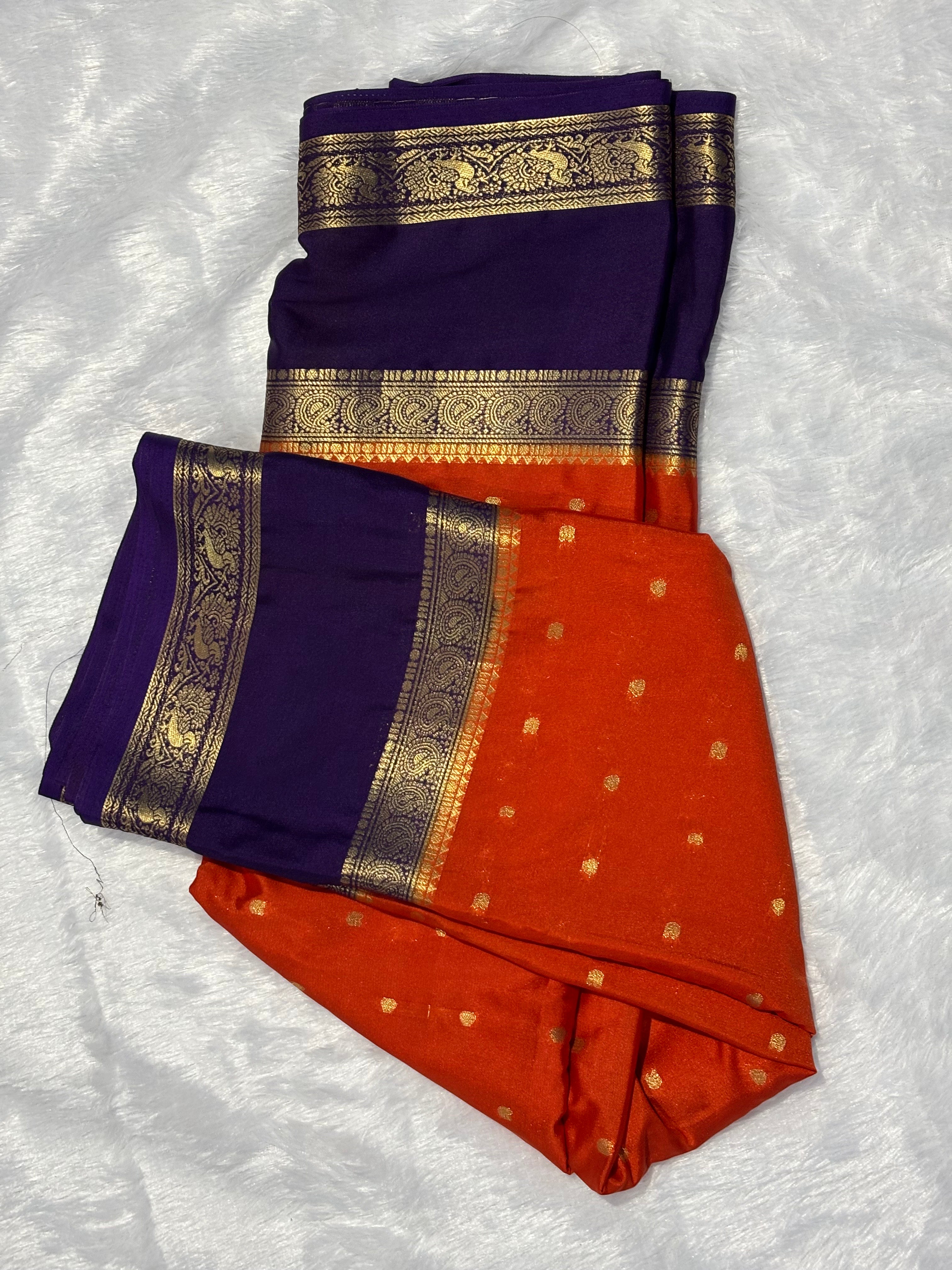Semi Silk Saree with Gold Zari Border