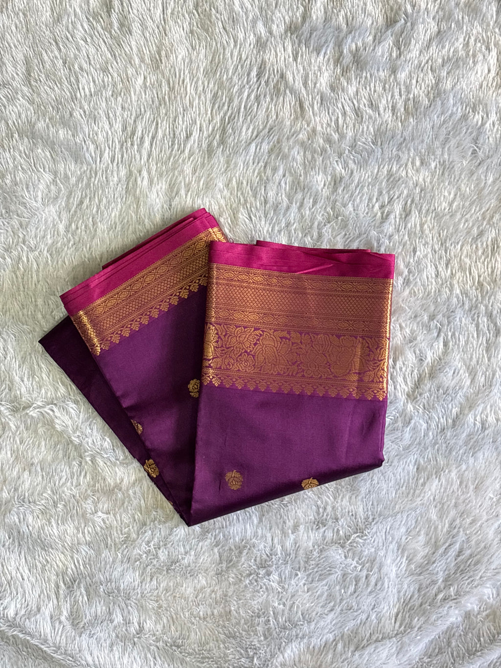 Soft Silk Saree – Wine with Pink & Golden Zari Buttas